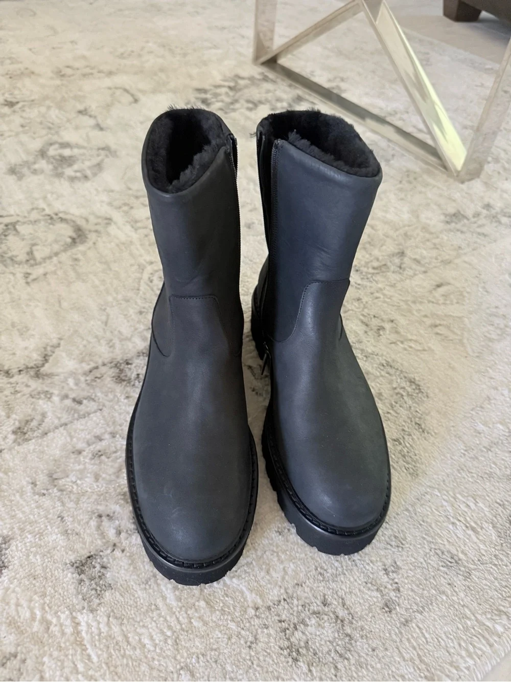 Aquatalia Black Shearling-Trim Waterproof Ankle Boots